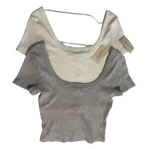 Universal Thread Ribbed Shrunken Short Sleeve Scoop Neck Ts 2pk ofFwhite/Gray XL